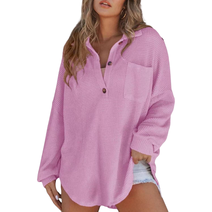 KATHRYN – Casual Lightweight Button V Neck Tunic Blouse