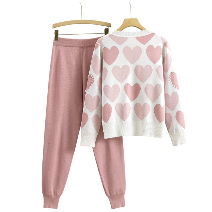 EDNA – Chic Heart Pattern Knit Two-Piece Set