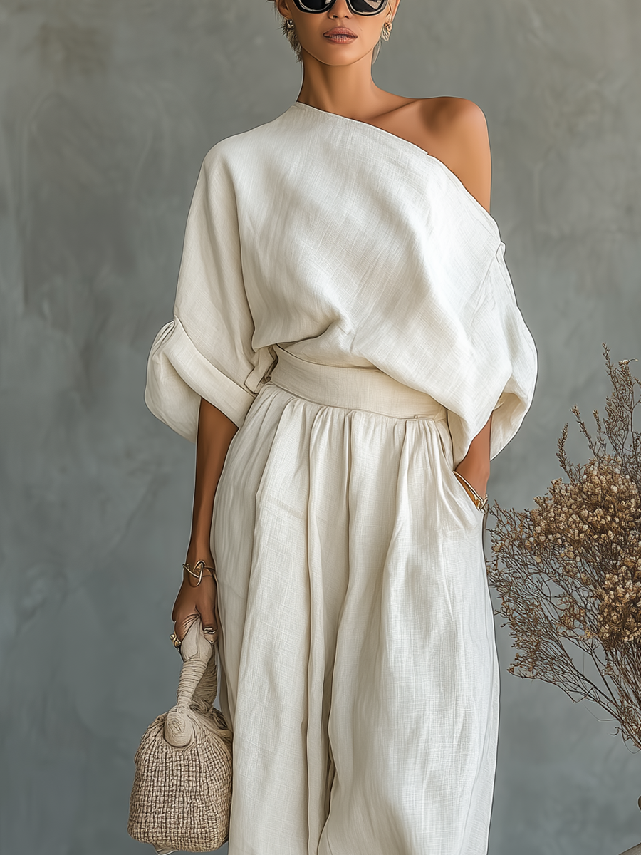 Christine | Soft Off-Shoulder Top and Tapered Pants Set